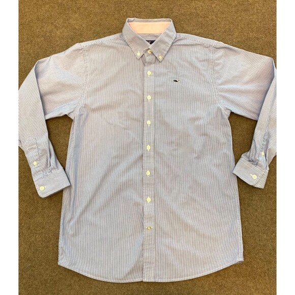 Vineyard Vines Button Shirt Boys L (16-18) Long Sleeve Whale Chambray Stripe - Picture 1 of 7